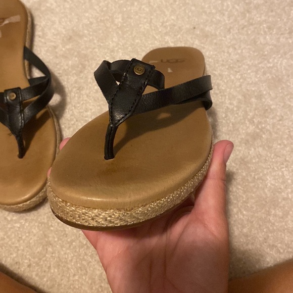 UGG Sandals. Black leather. Size 6. - Picture 2 of 2